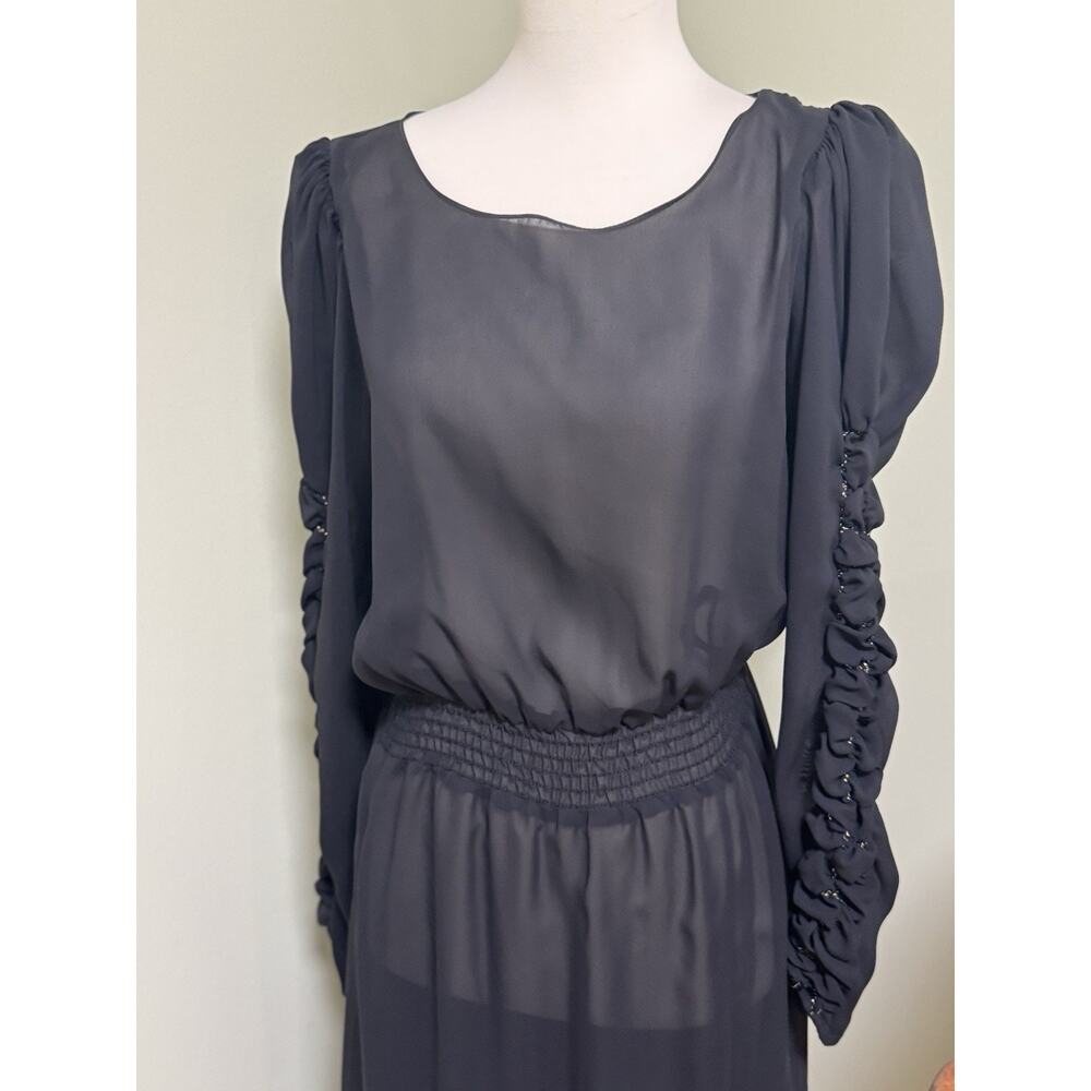 Vintage Black Shear Dress With Gold Ruching MARIE CLAIRE Made In California